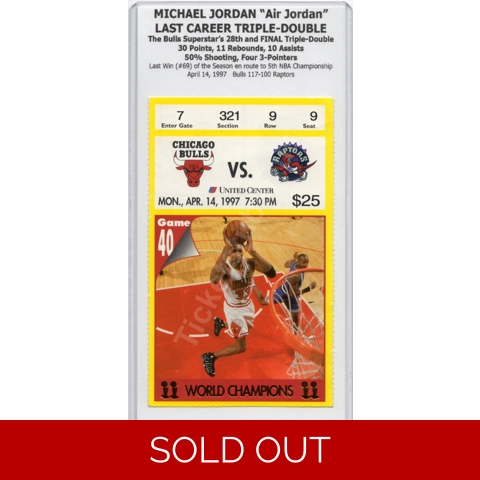 Michael Jordan LAST TRIPLE DOUBLE 1997 Bulls vs Raptors 4-14 Ticket Stub GOAT